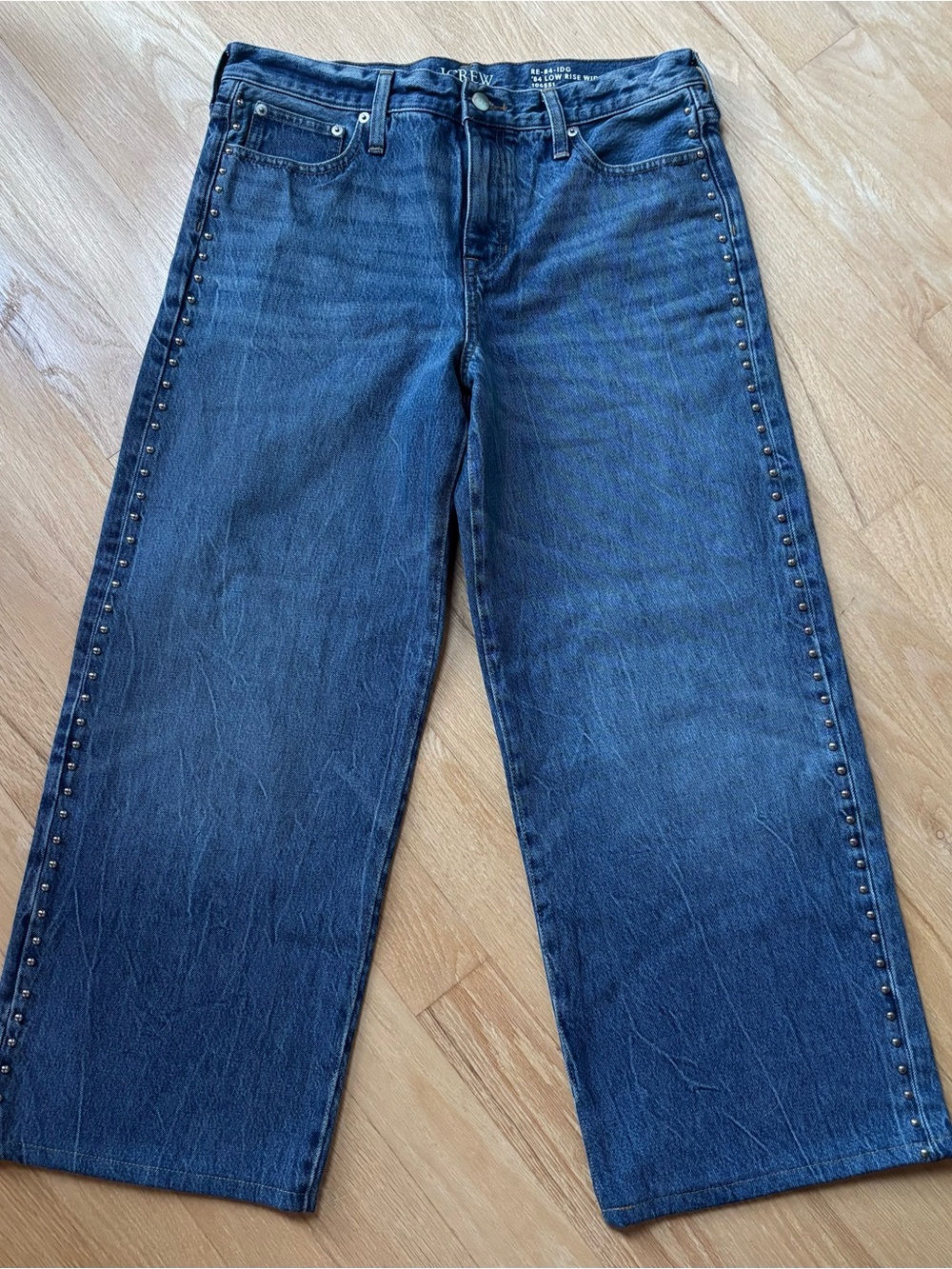 J.Crew Studded Lower-Rise Wide-Leg Jeans Indigo Blue Size 28